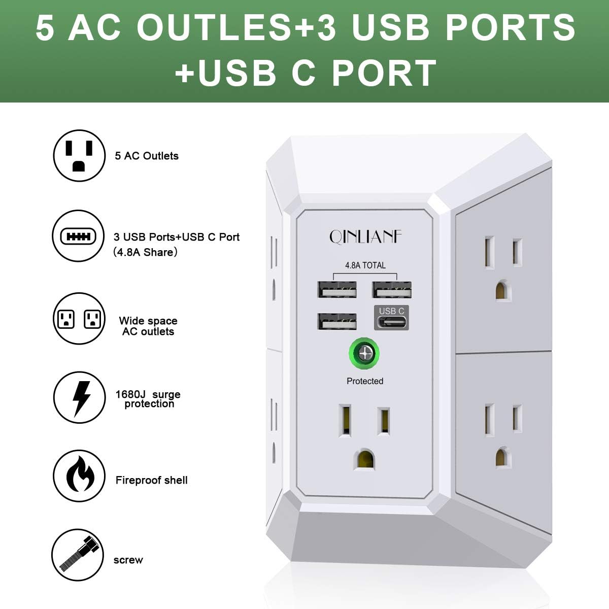 USB Wall Charger, Surge Protector, Outlet Extender