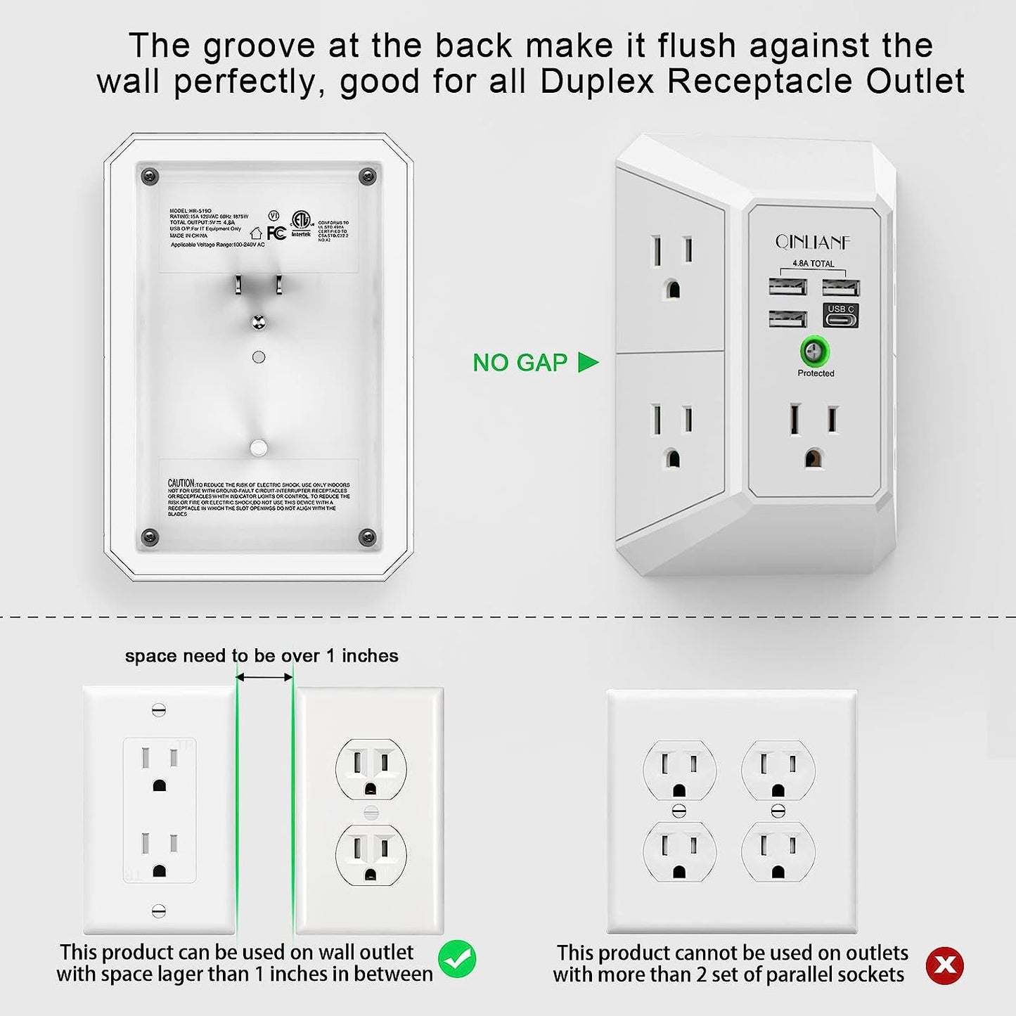 USB Wall Charger, Surge Protector, Outlet Extender